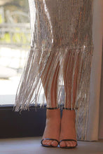 Load image into Gallery viewer, Dare To Dazzle Silver Sequin Fringe Skirt
