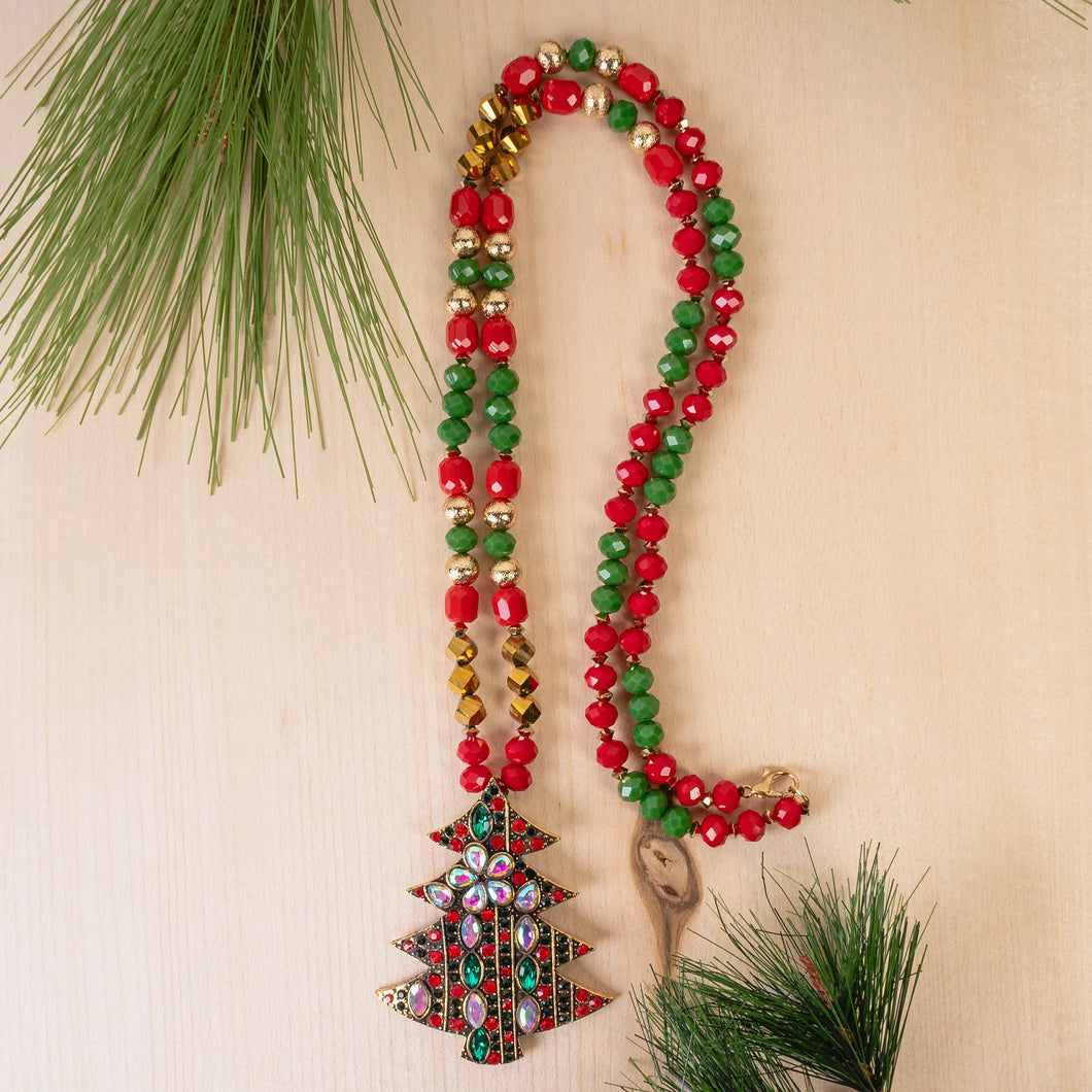 Jeweled Christmas Tree Necklace