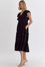 Load image into Gallery viewer, Sunday Morning Black Tiered Midi Dress
