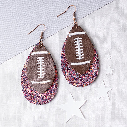 Leather Football Glitter Earrings