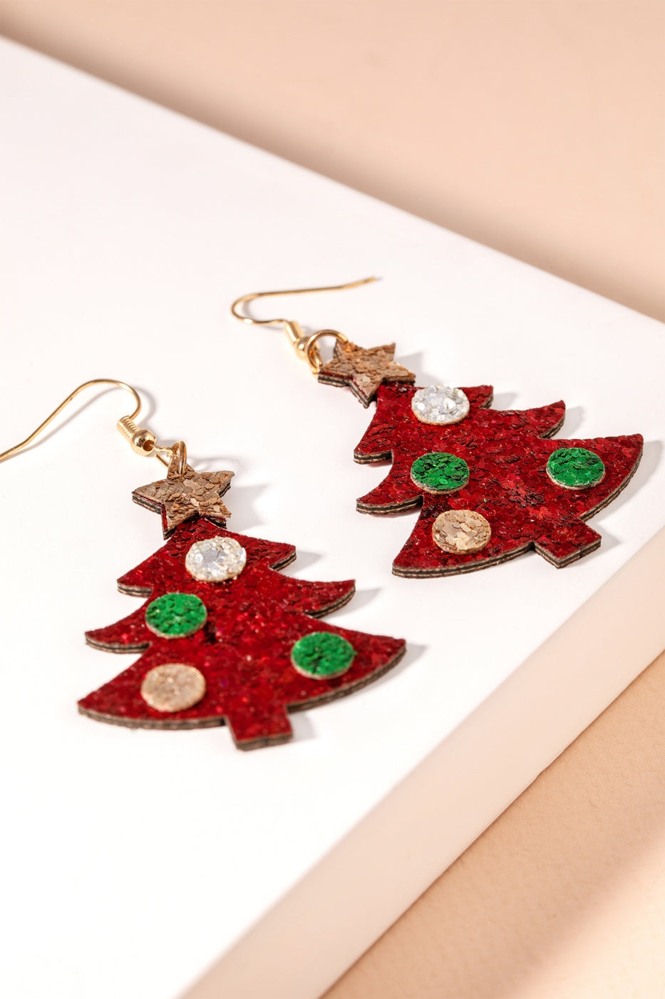 Red Glitter Christmas Tree Earrings