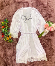 Load image into Gallery viewer, Bride&#39;s White Satin Lace Robe
