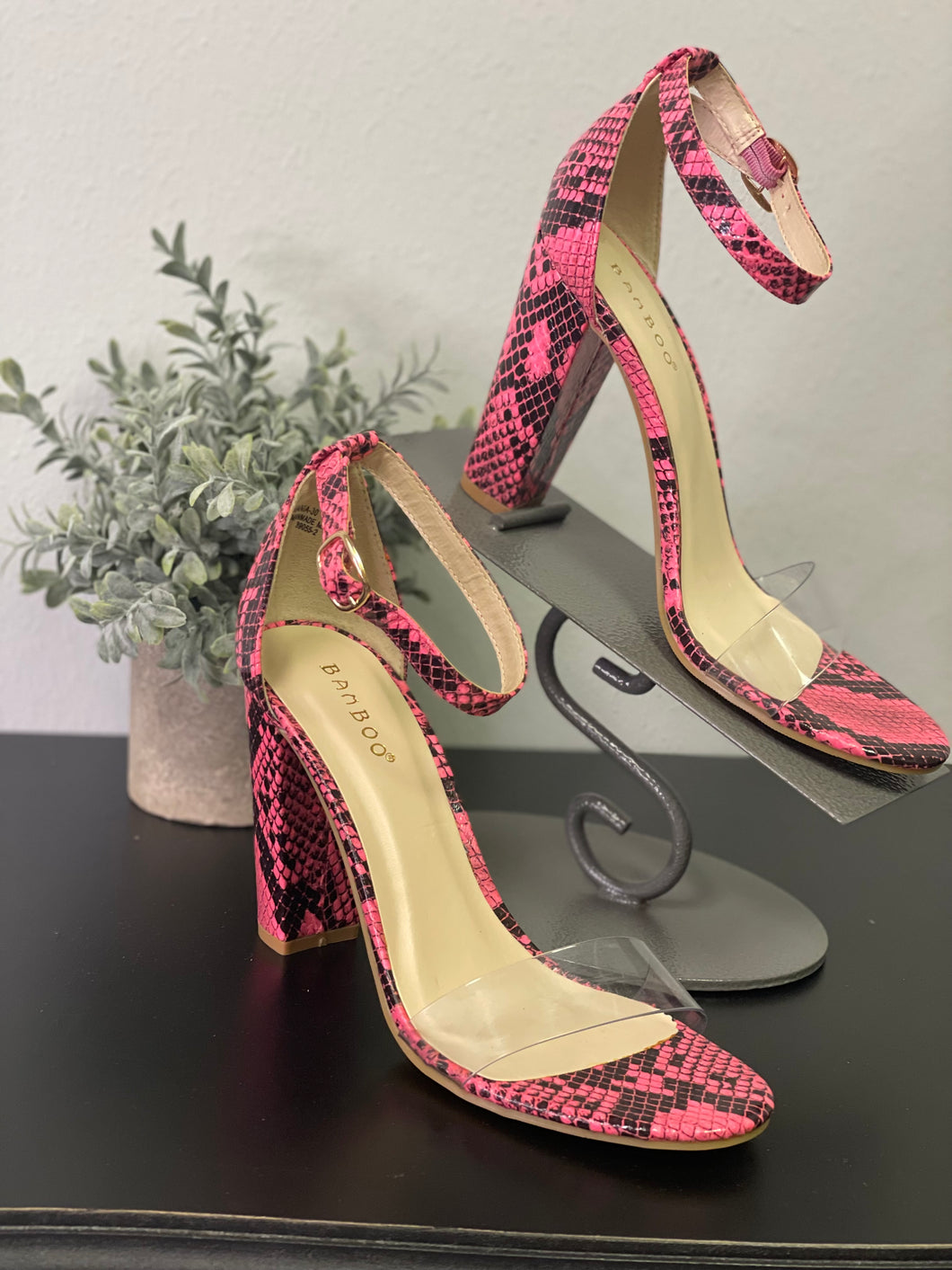 Pink Snake Print Ankle Strap