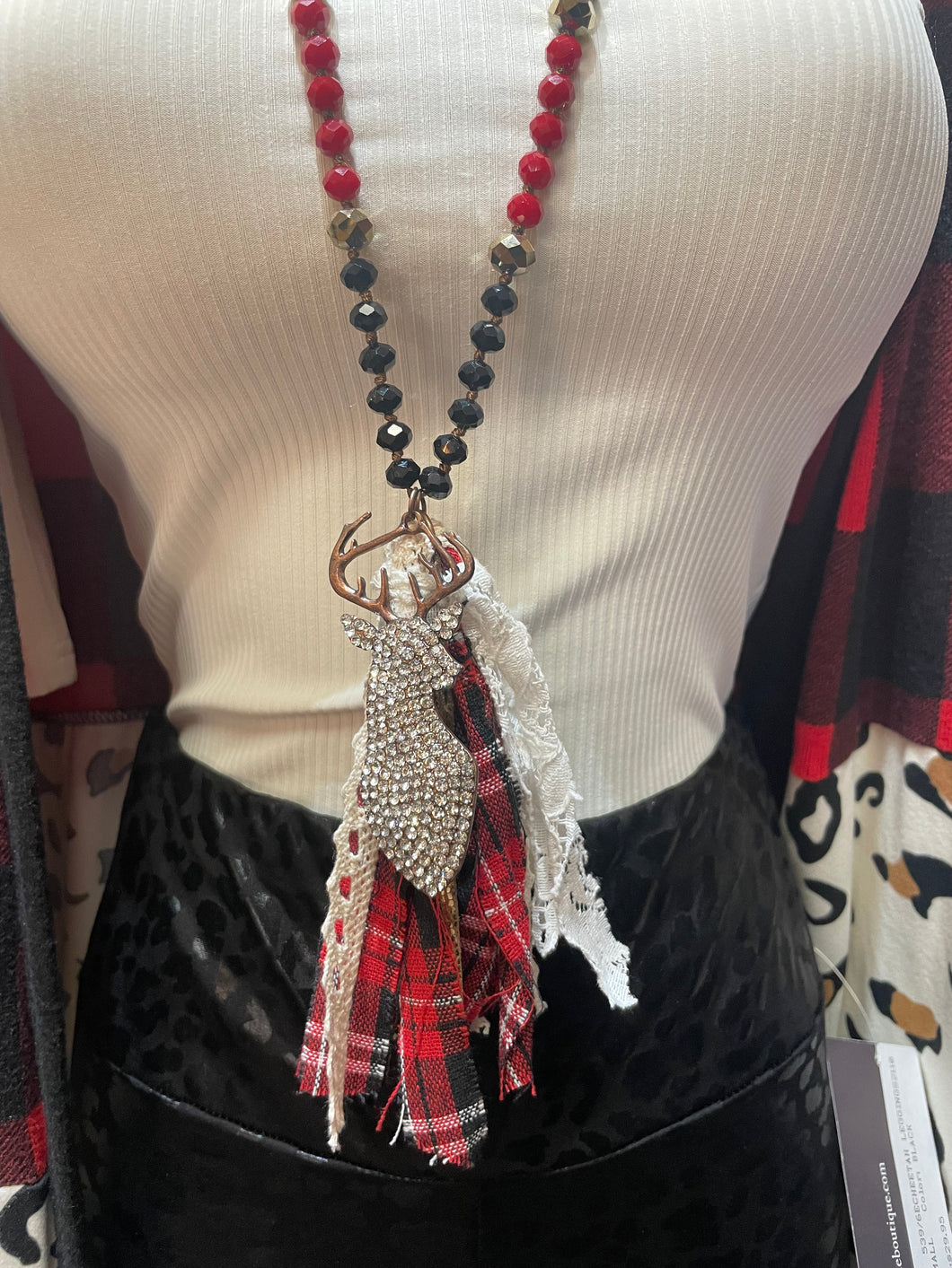 Crystal Reindeer Beaded Tassel Necklace