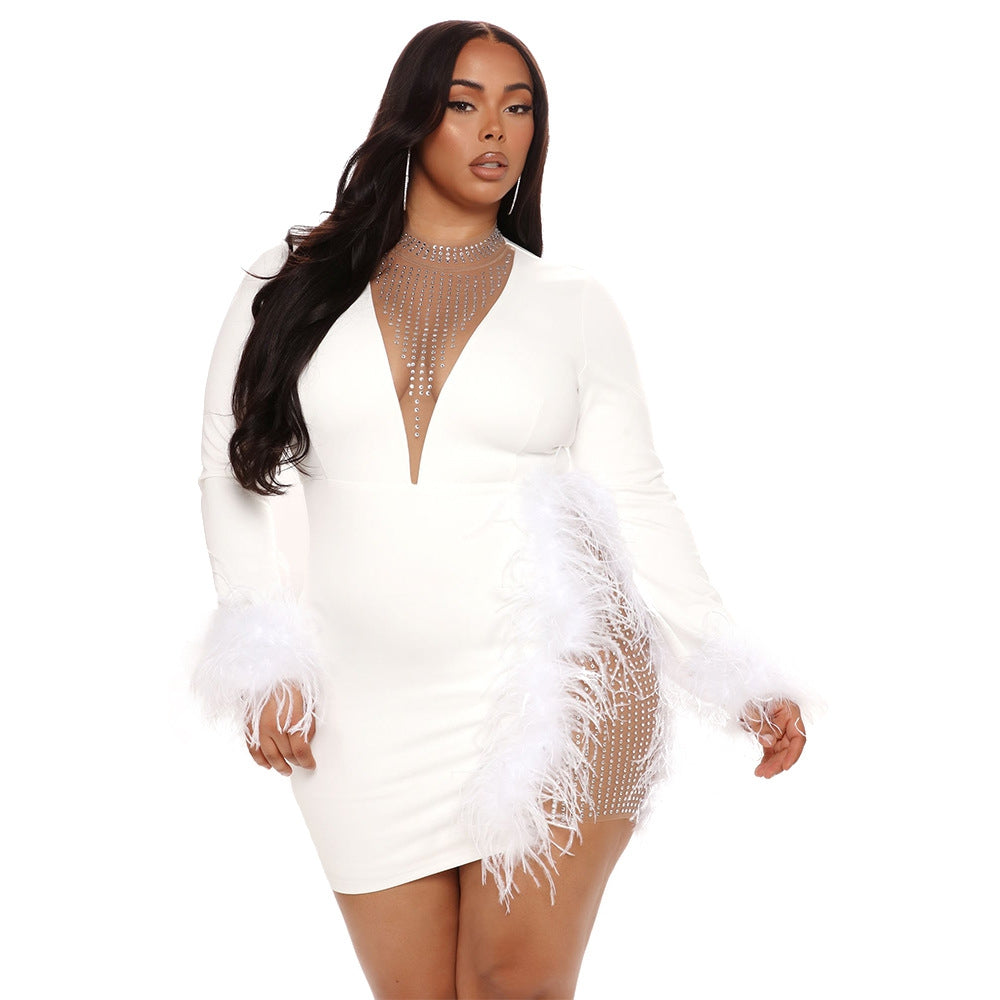 No Limits Plus Size Sequin & Fur Trim Cocktail Dress